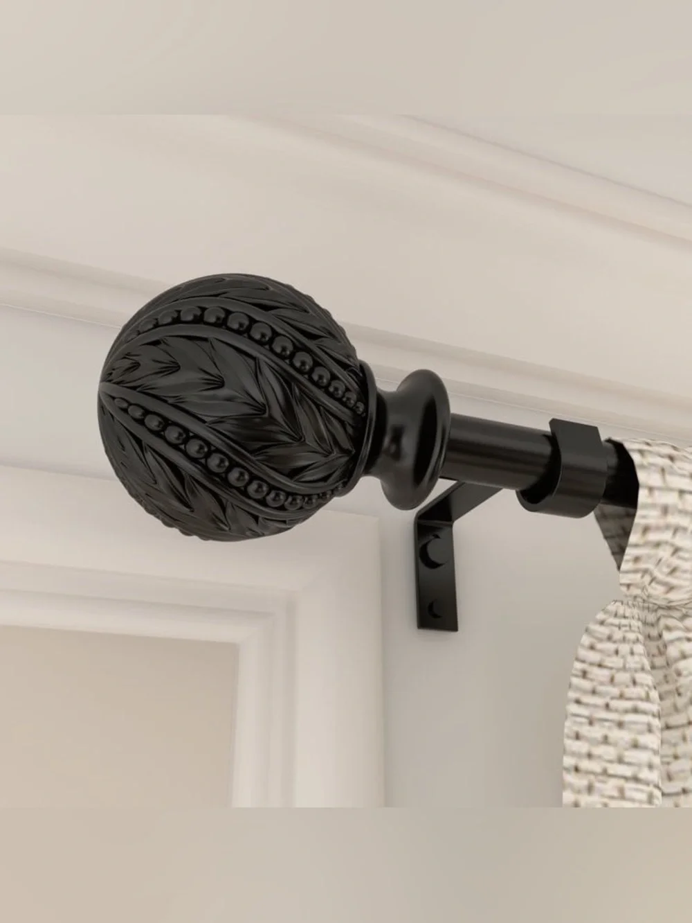 ACROMA Adjustable Curtain Rod 28-48in Black 0.75in Metal Wall Mount Set
